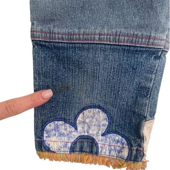 Vintage Y2K 2000s Lee Patchwork Denim Jeans with Flower Appliques, Size 6 - Picture 5 of 7